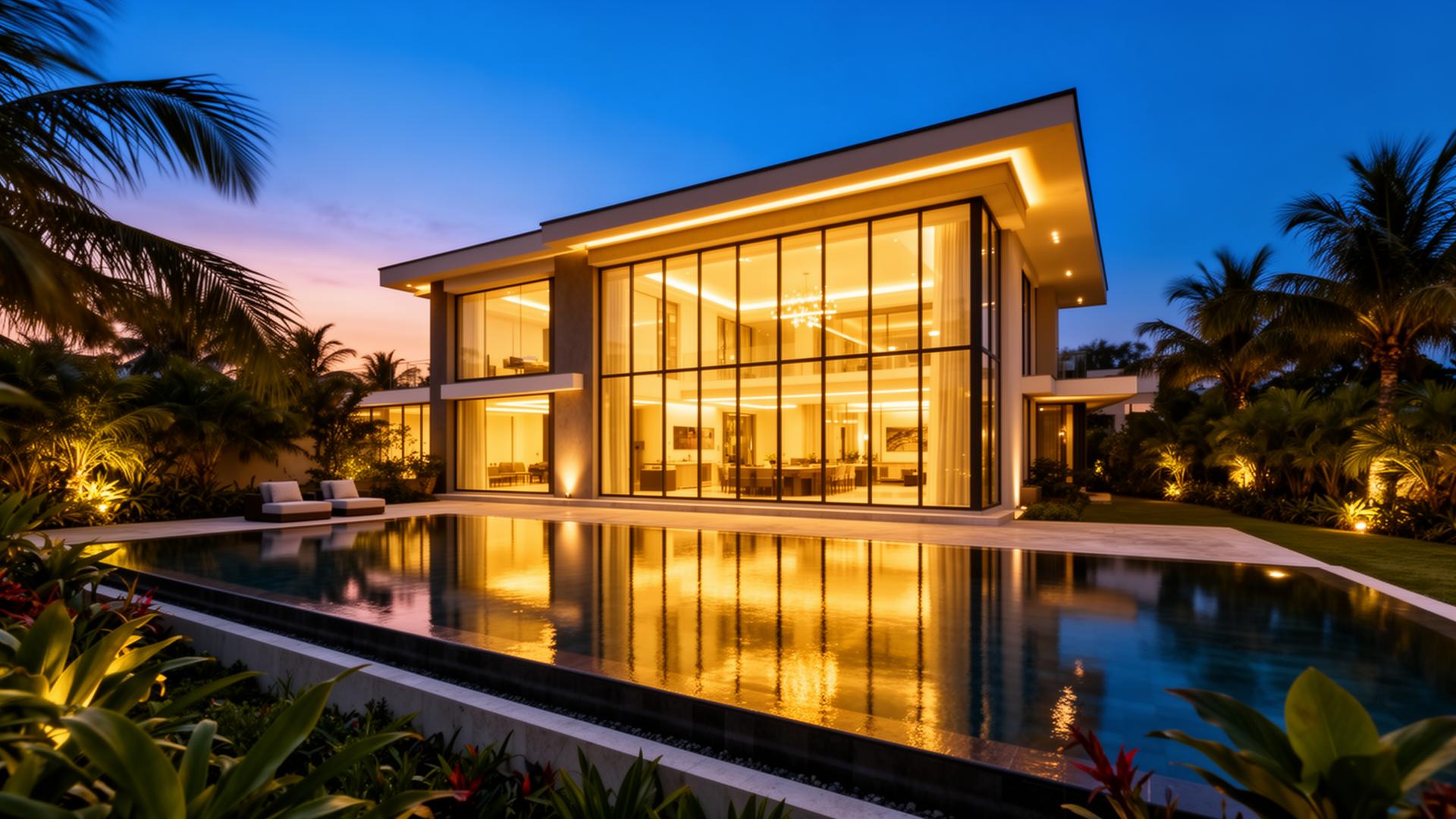 Luxury mansion at twilight by Pentman Properties